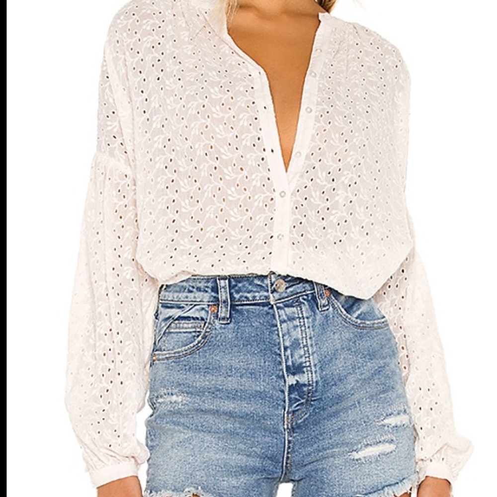 Free People Maddison Eyelet Blouse Ivory Large